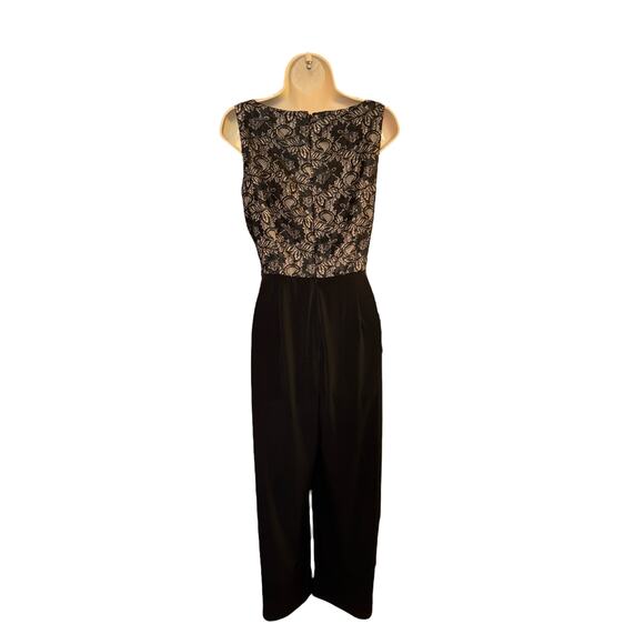 Calvin Klein Black stretch lace top special occasion jumpsuit size 6 - Picture 4 of 5